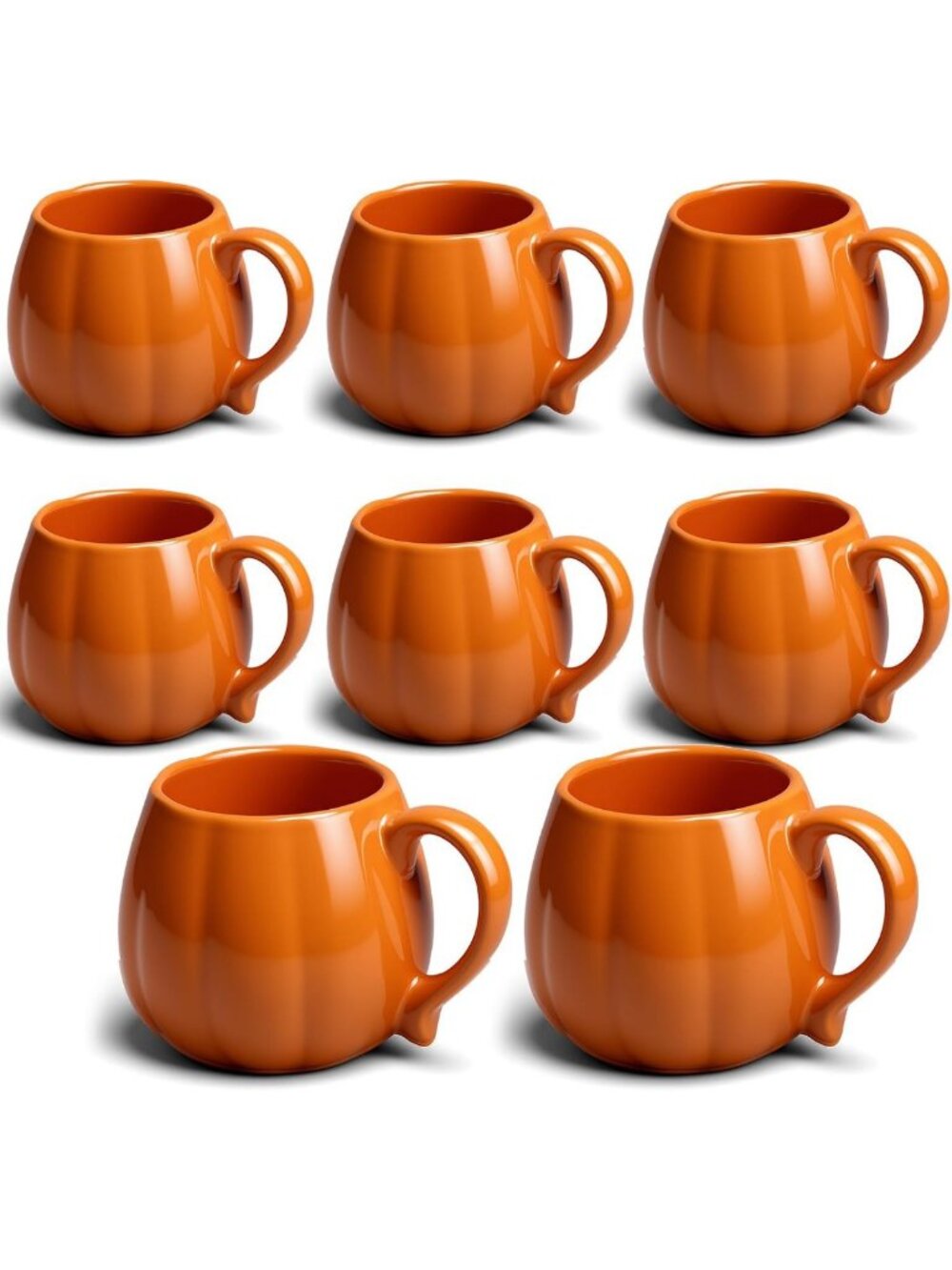 Set of 8 Pumpkin-Shaped Ceramic Coffee Mugs for Fall, Halloween & Thanksgiving